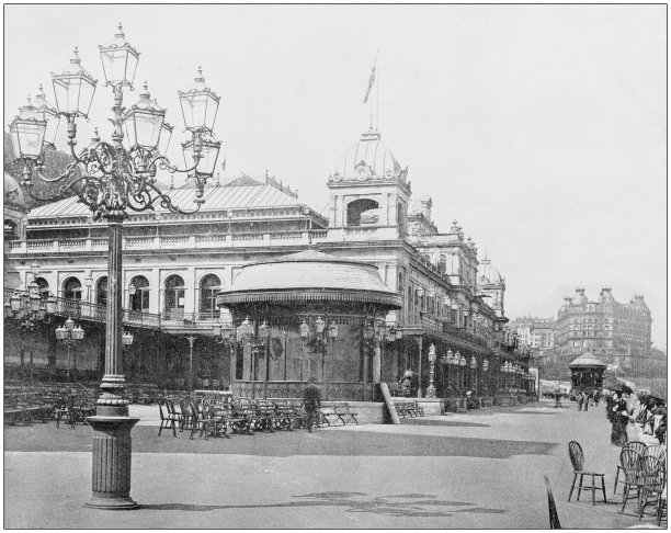 世界著名景点的古董照片:英国斯卡伯勒温泉建筑图片下载