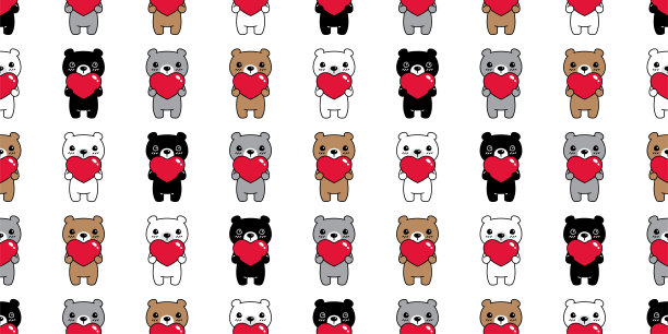 熊无缝图案极地心情人节矢量泰迪熊卡通重复墙纸瓷砖背景涂鸦插图宠物设计围巾隔离图片下载