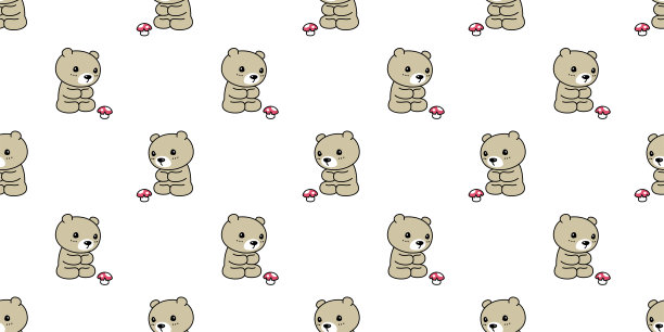 小熊无缝图案极地矢量蘑菇泰迪卡通瓷砖背景重复壁纸涂鸦插图围巾孤立的动物设计图片下载