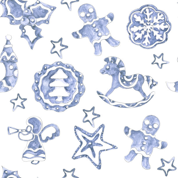 圣诞姜饼饼干水彩手绘艺术复古无缝图案图片下载