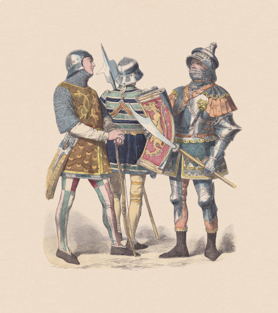 15世纪，勃艮第服饰，手工着色木刻，大约出版于1880年图片下载