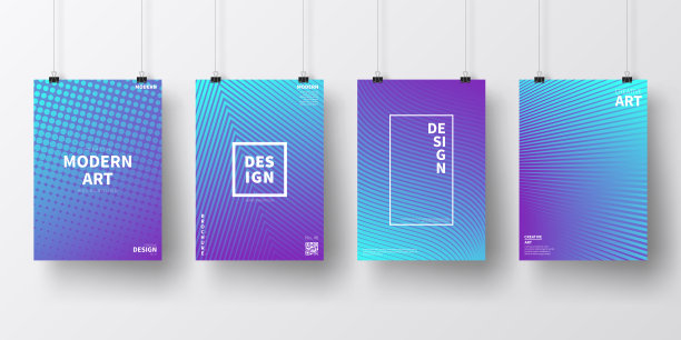 蓝色几何图案海报，孤立在白色背景上图片下载