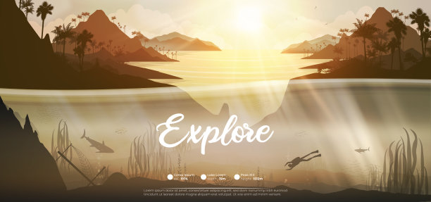 热带海岸，棕榈树和水下景观图片下载