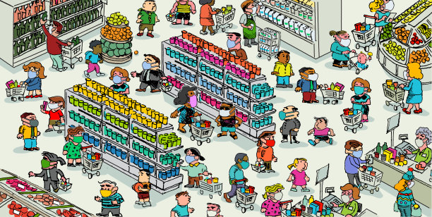 戴着防护口罩的超市购物者图片下载