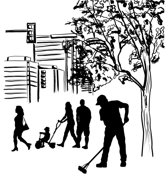 城市清洁工人剪影图片下载