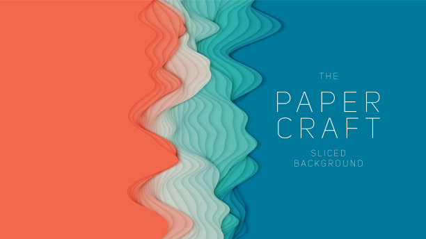 橙色到绿色的纸层三维抽象梯度图片下载