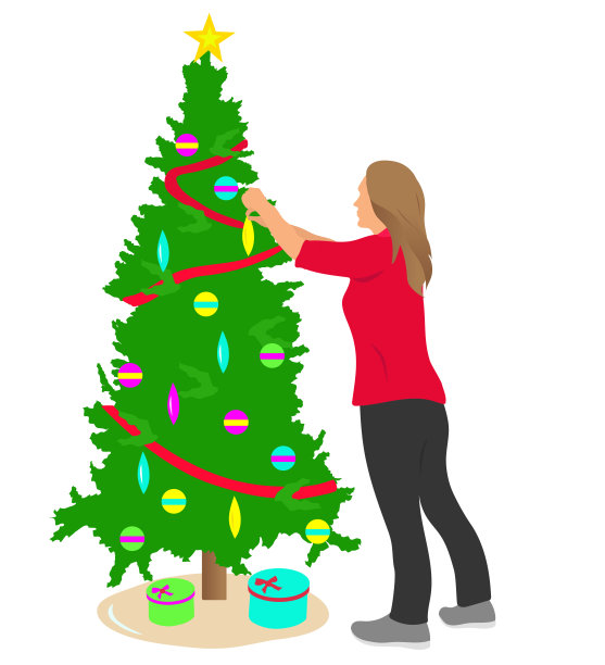 装饰圣诞树的女人图片下载