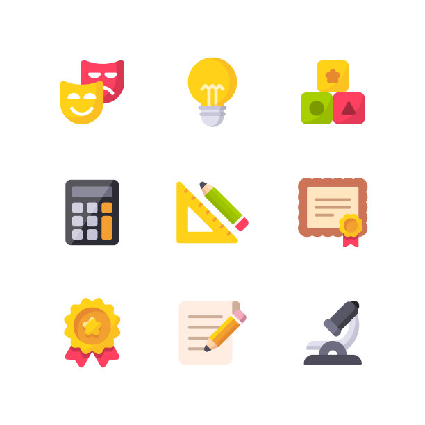 教育平图标。像素完美。移动和网络。包含诸如剧院，灯泡，计算器，奖项，显微镜等图标。图片下载