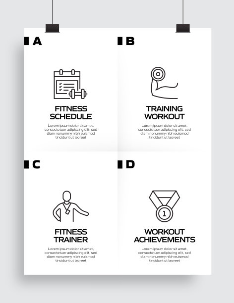 健身和锻炼相关的过程信息图表模板。过程时间图。使用线性图标的工作流布局图片下载