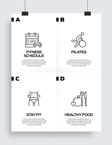 健身和锻炼相关的过程信息图表模板。过程时间图。使用线性图标的工作流布局图片下载