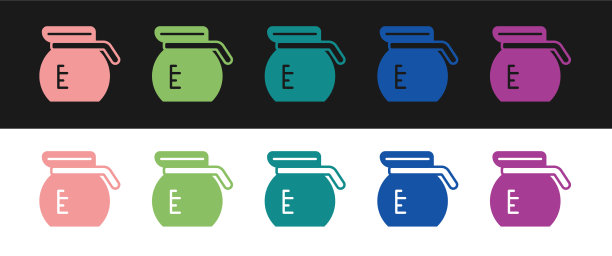 设置咖啡壶图标孤立在黑色和白色图片下载