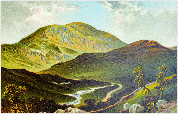 苏格兰城市、湖泊和山脉的古董画:莱尼隘口图片下载
