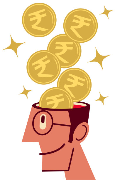 钱(印度卢比)飞进(或飞出)一个人的脑袋;首先支付自己;永远不要停止学习;投资自己图片下载