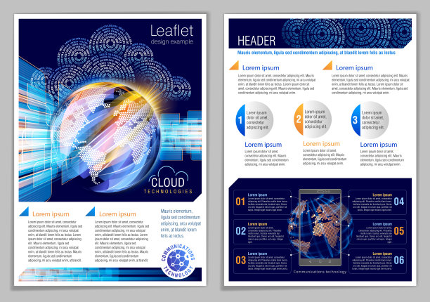 传单设计的例子。全球通信。图片下载