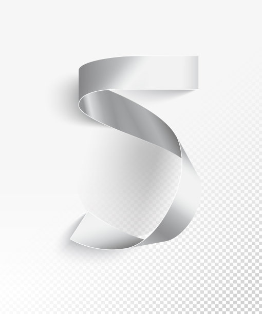 数字5在矢量-一个窄条纸弯曲成圆形- 3D现实的单色物体与背景与光和阴影隔离-闪亮削减奢侈的设计元素图片下载