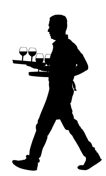 服务员端着托盘与点饮料剪影图片下载