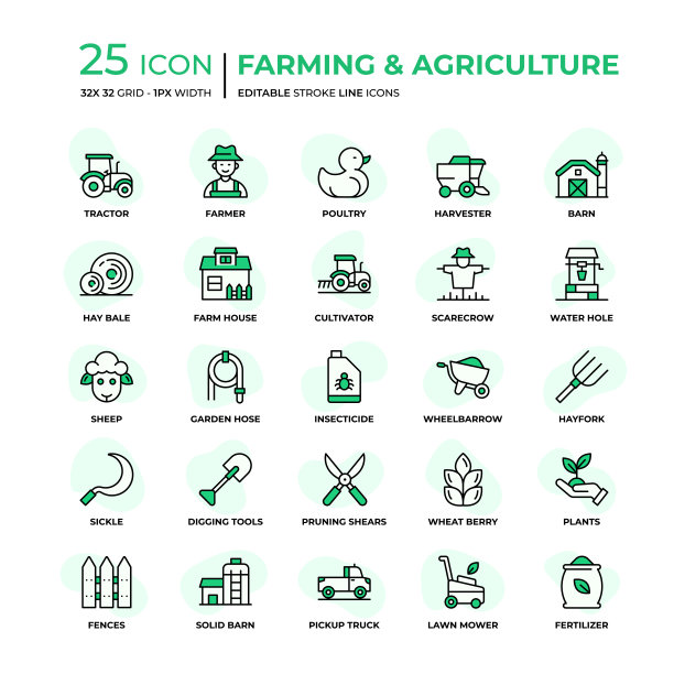 农业和农业平风格的线条图标图片下载