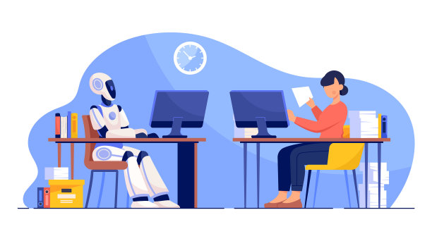 人类和机器人的工作概念图片下载