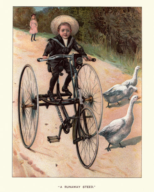 维多利亚时代骑三轮车的小男孩，十九世纪图片下载