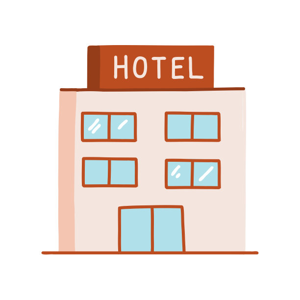 酒店卡通风格图标。彩色符号矢量插图图片下载