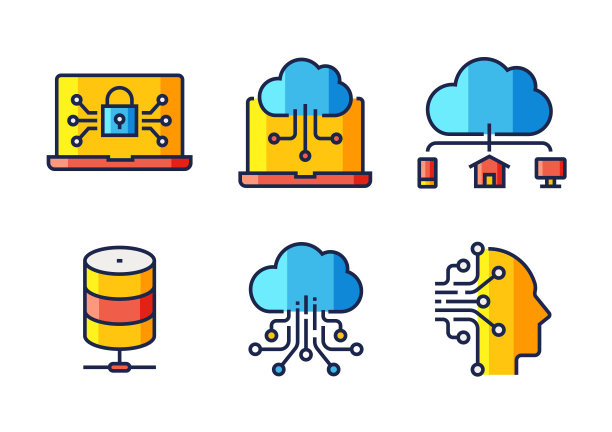 工业4.0扁平风格线条图标矢量插画图片下载