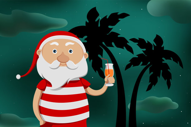 圣诞老人在度假。矢量图图片下载