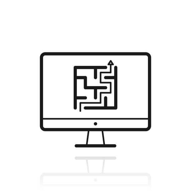 台式电脑带迷宫。白色背景上反射的图标图片下载