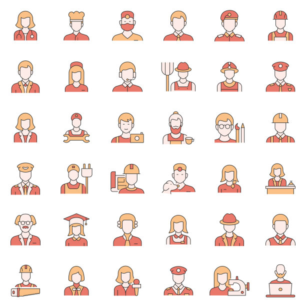 简单的职业和头像相关的矢量线图标。大纲符号集合。图片下载