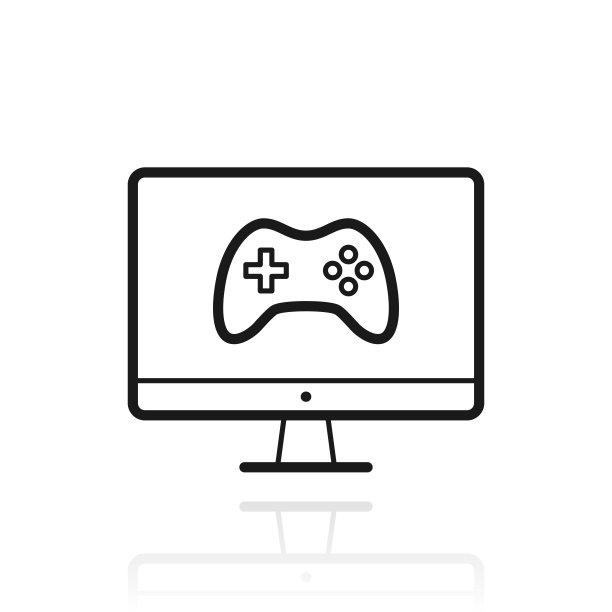 桌面电脑上的视频游戏。白色背景上反射的图标图片下载