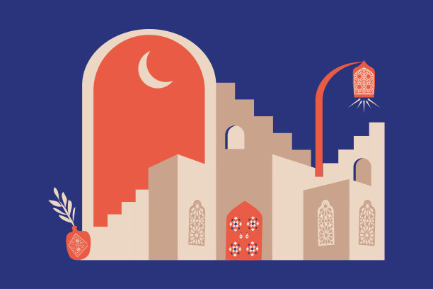 现代简约风格。摩洛哥的场景。摩洛哥的门窗和传统工艺。Terracotta的背景。矢量插图。图片下载