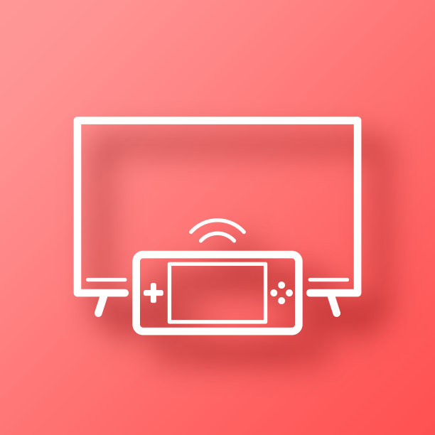 带有掌上游戏机的电视。图标在红色背景与阴影图片下载