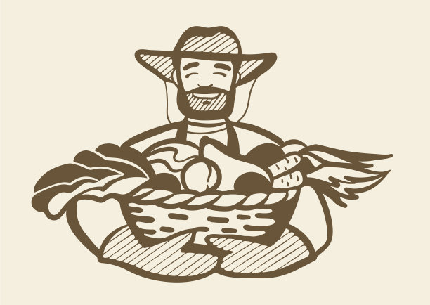 一个强壮的人拿着一个装满庄稼的篮子图片下载