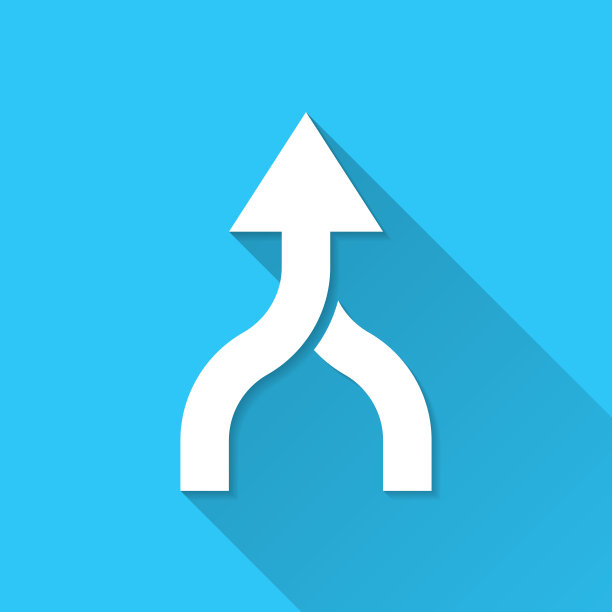 方向箭合并。图标在蓝色背景-平面设计与长阴影图片下载