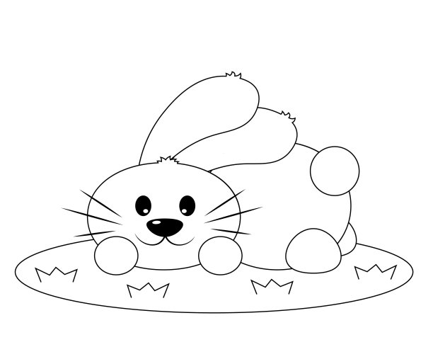 可爱的卡通兔子躺在草地上。用黑白画插图图片下载