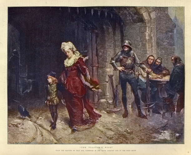 叛徒的妻子，女人和儿子离开伦敦塔，在守卫的注视下，弓弩，维多利亚时代的艺术品图片下载