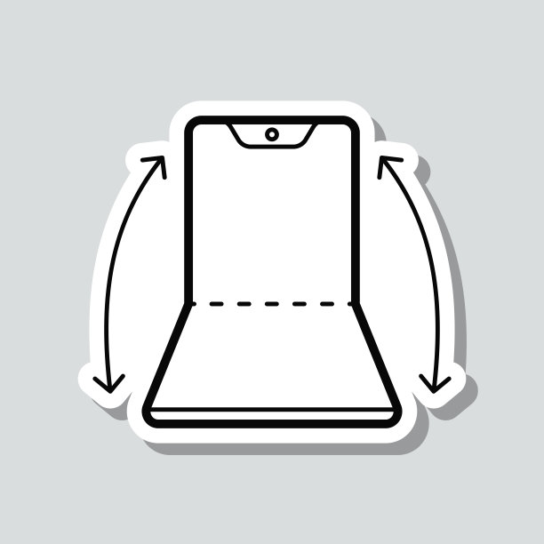 可折叠的智能手机。图标贴纸在灰色背景图片下载