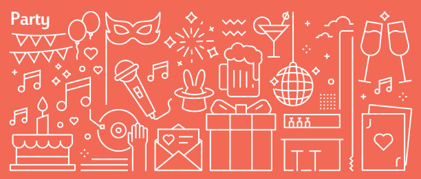 矢量党和事件横幅设计在新潮的线性风格。线条艺术风格抽象图案网页，横幅，展示图片下载