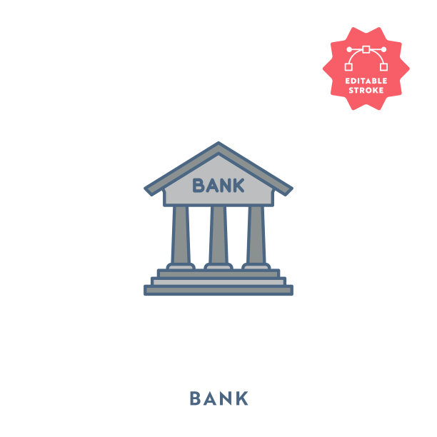 银行平面图标与可编辑的描边和像素完美。图片下载