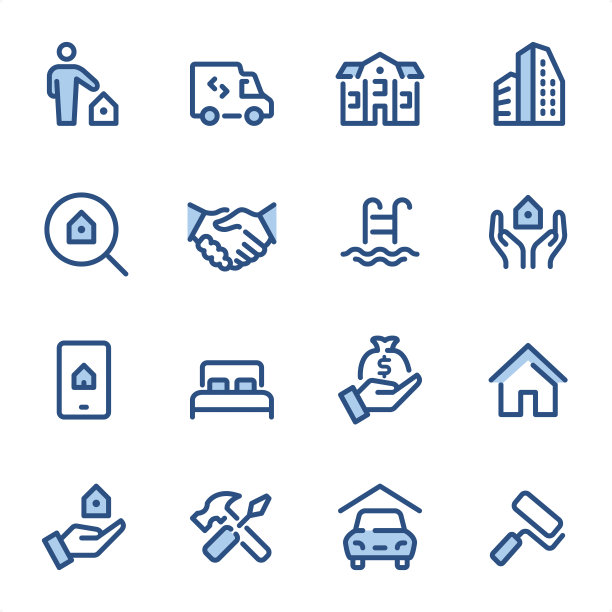 房地产代理-像素完美的蓝线图标图片下载