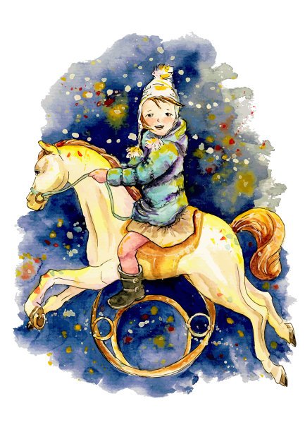 骑着旋转木马的小女孩图片下载