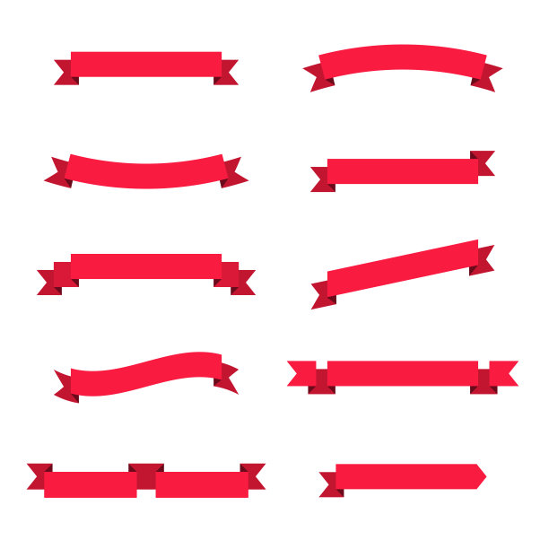 一套红色丝带，横幅-设计元素上的白色背景图片下载
