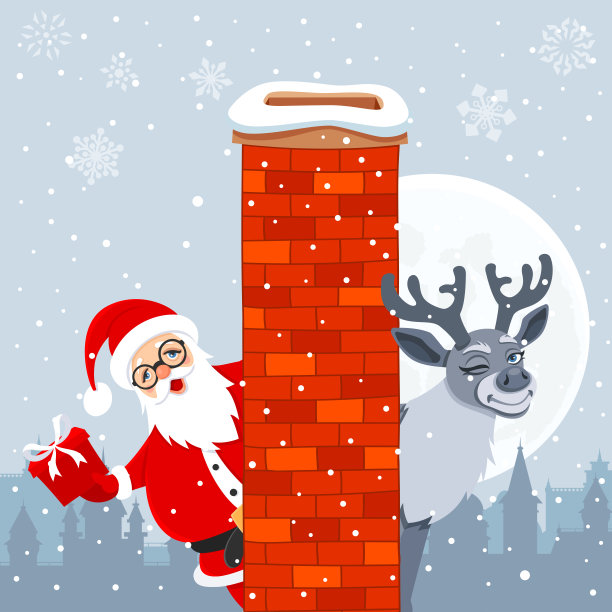 圣诞老人和驯鹿在屋顶上图片下载