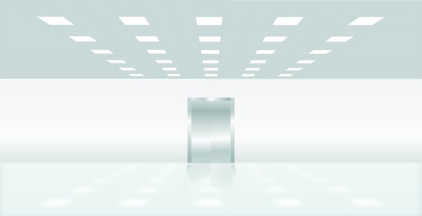 办公楼大厅采用光亮的地板和金属镀铬电梯门套逼真图片下载