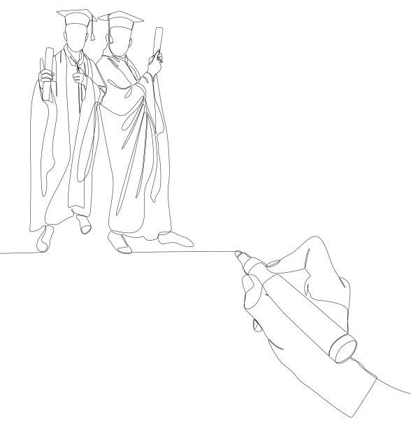 用毡尖笔画出的大学生毕业事件的一条连续线。细线教育插图矢量概念。轮廓画创意。图片下载