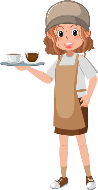 白色背景的咖啡店员工卡通人物图片下载