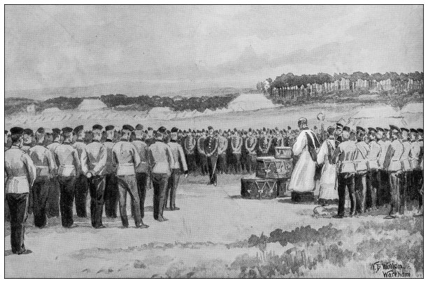 英国杂志上的古董图片:军事演习，威尔茨和多塞特，索尔兹伯里主教弥撒图片下载