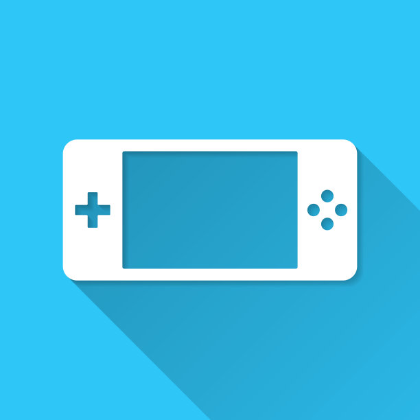 手持游戏机。图标在蓝色背景-平面设计与长阴影图片下载