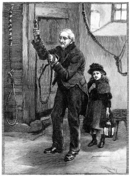 一个维多利亚时代的小女孩看着年迈的敲钟人敲响了旧年的钟声图片下载