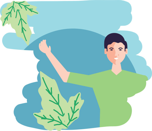 年轻人用树叶吸引着大自然图片下载