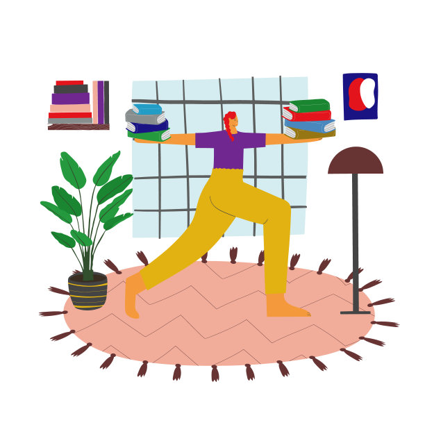 快乐的女人做瑜伽，拿着书图片下载